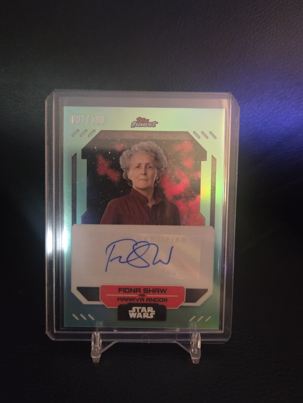 2023 Topps Finest Star Wars Fiona Shaw as Maarva Andor Autograph Aqua Refractor